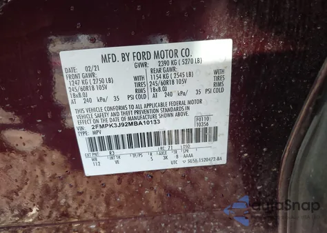 2021 Ford Edge Sel z USA, uszkodzony, nr VIN 2FMPK3J92MBA10133